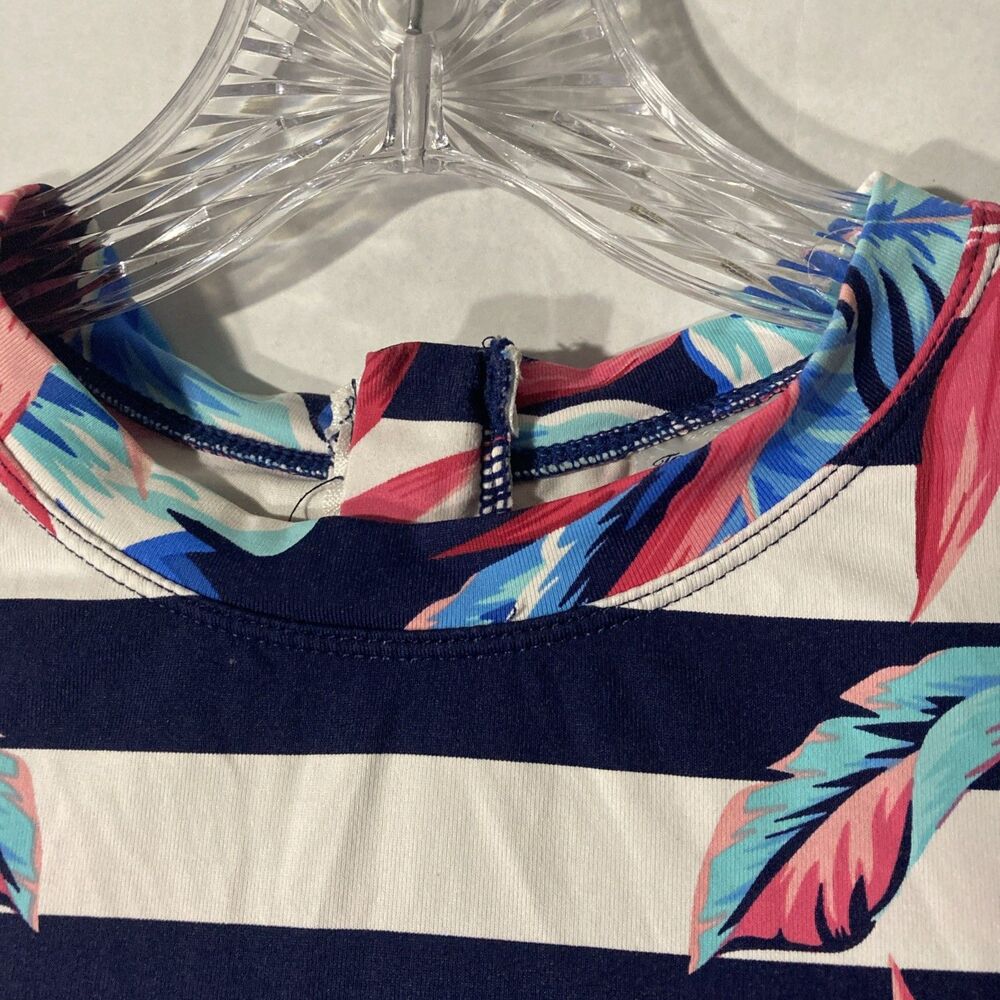TOMMY BAHAMA blue white striped multicolor floral crew neck uv top XS - Picture 5 of 8